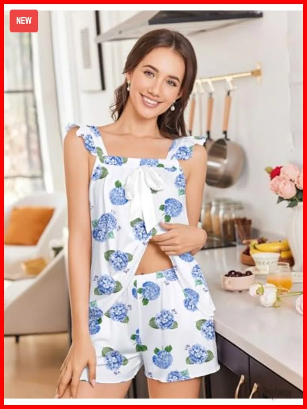 2 Piece Pajama Set with Ruffle Tank and Shorts